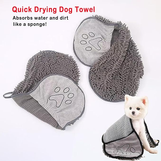 RuiXiangTeng Quick Dry pet Dog Towels,Ultra Absorbent Microfiber, Suitable Dog and cat Bath Towel, Comfortable Hand Pockets, Indoor Outdoor Use,Durable Material,Machine Washable (24.4 * 9.8in)