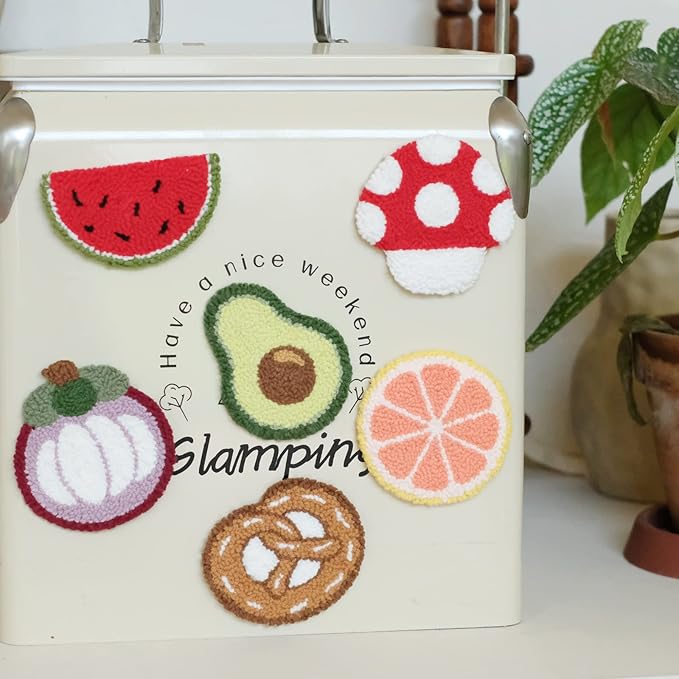 HAND U JOURNEY 6Pcs Food Series Embroidery Punch Needle Refrigerator Magnets Set – Rug Punch DIY Craft Kit for Adults and Beginners