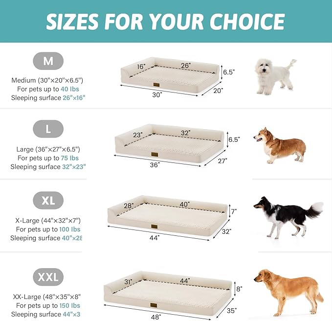 COZY KISS Orthopedic Dog Bed for Medium Small Size Dog, Dogs Crate Bed, L Shaped Foam Anti-Slip Bottom Pet Cat Sofa with Washable Removable Cover, Suitable for Pet Up to 40 lbs, 30x20x6.5 inch, Beige