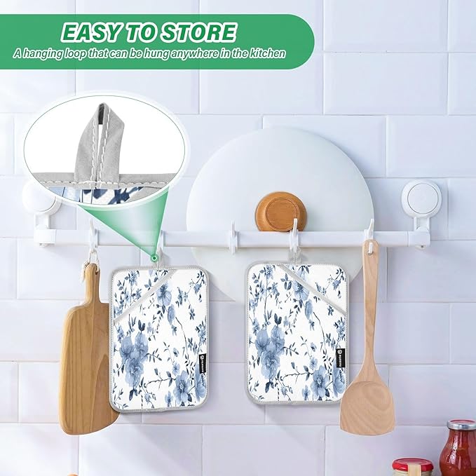 Pot Holders Set of 2 Blue Flower Hot Pads for Kitchen Heat Resistant Potholders Sets for Kitchen and Baking 7x9.8in