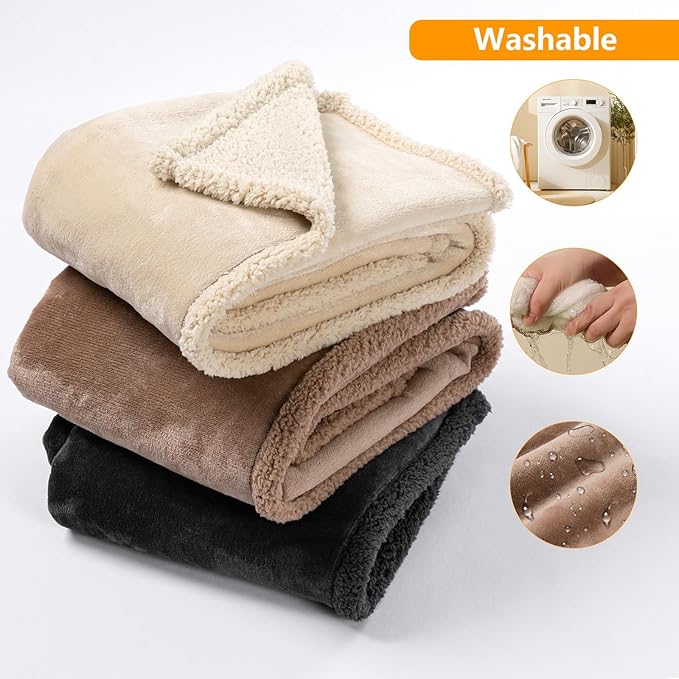 Maidewow Brown Blanket for Dogs Waterproof Pet Blankets Reversible Dog Bed Cover Puppy Jacquard Cat Blankets Leakproof Sofa Couch Cover Mats for Warm Washable-Camel,XL