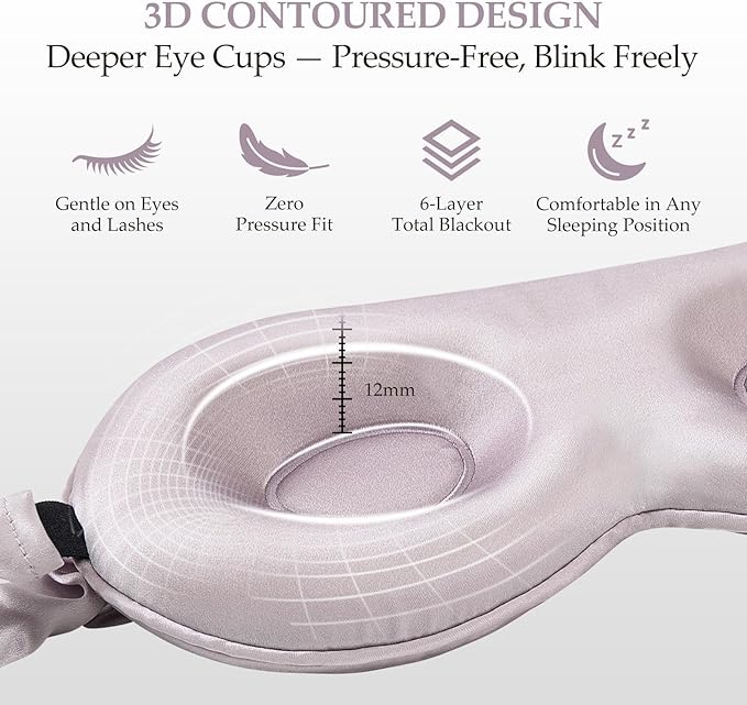 SGMSILK 100% Mulberry Silk Sleep Mask for Unisex, 22 Momme 3D Silk Contoured Eye Mask, Breathable Light Blocking Blindfold with Adjustable Strap, Blackout Eye Cover for Travel, Dusty Purple