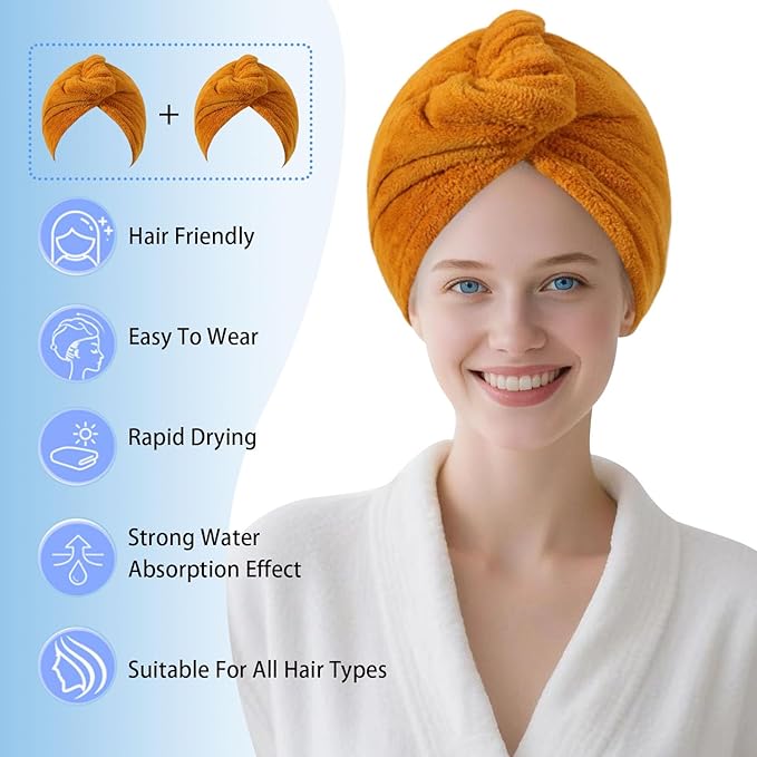 AGKXHDEC Microfiber Towel, Hair Turbans for Wet Hair, Drying Hair Wrap for Women(The Color of The Picture is for Reference only) (Apricot Yellow,Apricot Yellow)