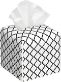 POIUBLE Leather Tissue Box Holder Black and White Quatrefoil Tissue Box Cover Square Waterproof Tissue Holder Organizer Modern Napkin Holder for Bedroom Dresser Night Stand Office Desk