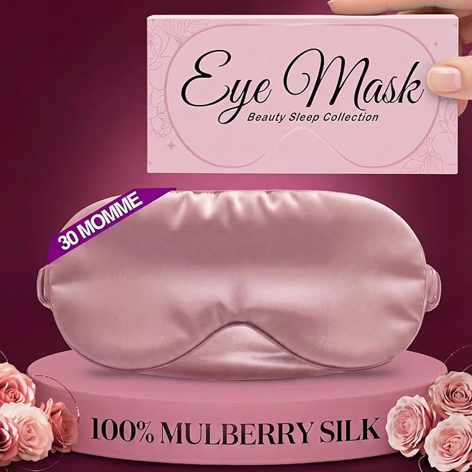 SLEEP SANCTUARY 100% Pure Mulberry Silk Sleep Mask - 22 Momme Light Blocking 3D Contour Silk Eye Mask for Sleeping - Secure Fit for Side Sleepers, Women & Men - Cloud Soft (Pink)