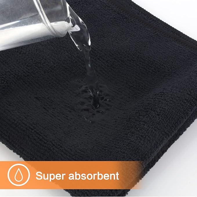 KinHwa Kitchen Washcloths for Dishes Absorbent Microfiber Dish Cloths Quick Dry Dish Rags with Poly Scour Scrub Side Ideal for Kitchen Cleaning (Black, 12inchx12inch 10 Pack)