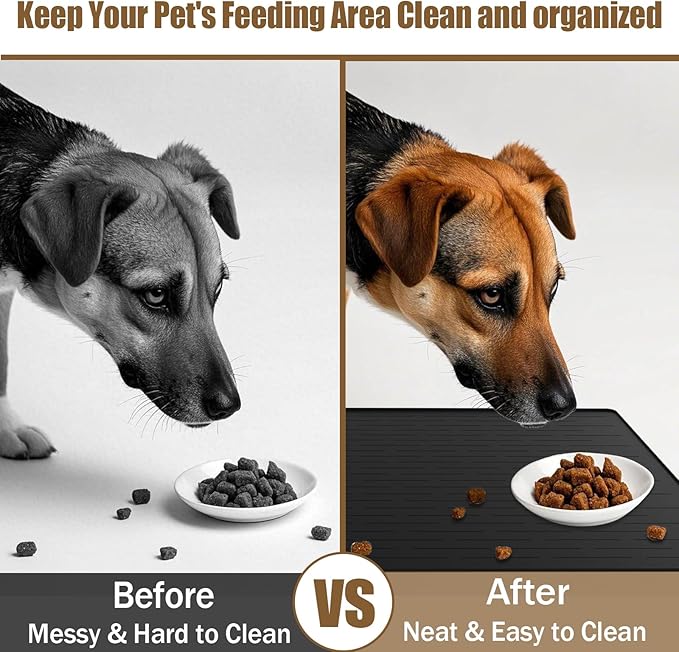 40"x30" Extra Large Silicone Pet Food Mat, XXL Pet Feeding Mat with Raised Edges, Waterproof Dog Bowl Mat for Food and Water, Cat and Dog Placemat for Floors, Black