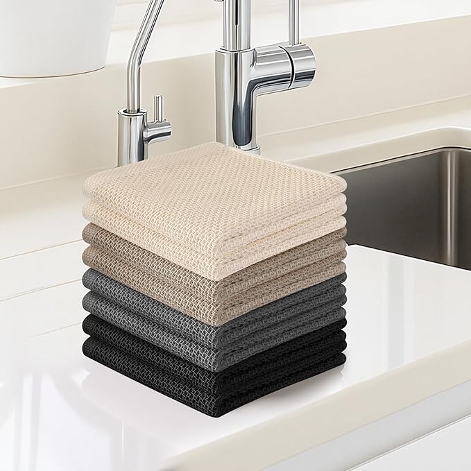 FreeNook 100% Cotton Waffle Weave Kitchen Towels, 8 Pack Dish Cloths for Washing Dishes, Ultra Soft Absorbent Dish Towels, Quick Drying Kitchen Rags, 12x12 Inches, Mixed Color