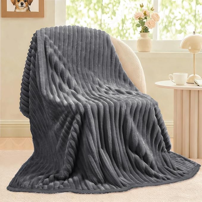 Luciphia Waterproof Dog Blanket for Small Puppy Ultra-Soft Calming Cut Pile Flannel Throw Durable & Warm Furniture Protection for Couch Car Pet Cat Blanket Machine Washable Stone Gray,S(40''x28'')