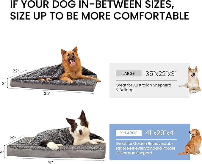 GOHOO PET Orthopedic Memory Foam Bed for Large Dogs, Waterproof Cooling Pet Mats for Crate with Removable Washable Cover,Ideal for Arthritic Dogs (X-Large-41"x 29" x 4", Rose Plush+Blanket)