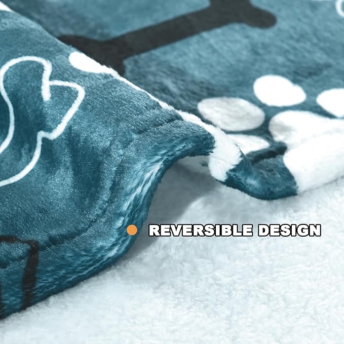AHOOCUSTOM Dog Blanket,Super Soft Fluffy Premium Fleece Pet Puppy Blanket for Large Medium Dog Cat Mat Cover for Bed Couch,Reversible Cow Print,Turquoise,(41 x 31 Inch)