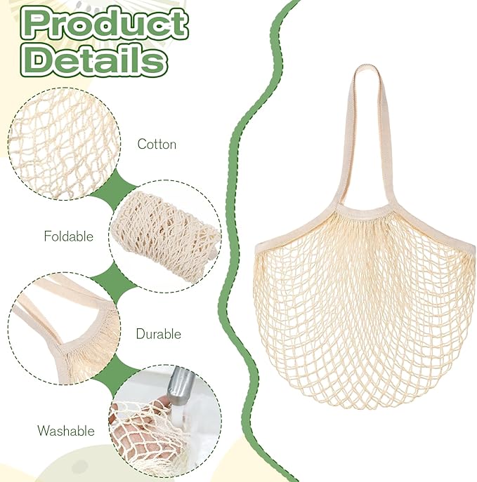 Zelphvt 12 Pcs Reusable Grocery Bags Farmers Mesh Produce Bags Bulk Net Portable String Bag Portable Tote Bag with Handle String Shopping Organizer for Fruit Vegetable Storage Market