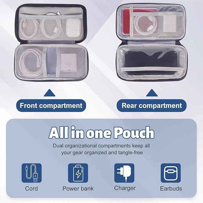 bytaoqipet Electronic Organizer, Travel Cable Organizer Case - Compact 8-Pocket Pouch for Chargers, Cords & Tech Accessories (8.2x5.9x2 Inch)