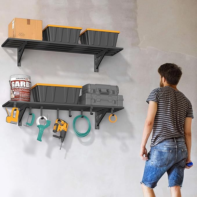 Jusgym 2-Pack 1x4ft Heavy Duty Garage Shelving, 1' x 4' Garage Wall Shelving Wall Mounted (2pack-1x4ft)