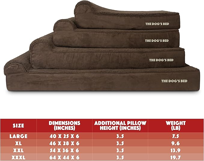 The Dog’s Bed Orthopedic Headrest Dog Bed Large Brown Plush, Memory Foam, Pain Relief for Arthritis, Hip & Elbow Dysplasia, Post Surgery, Lameness, Waterproof Washable Cover, Veterinary Approved