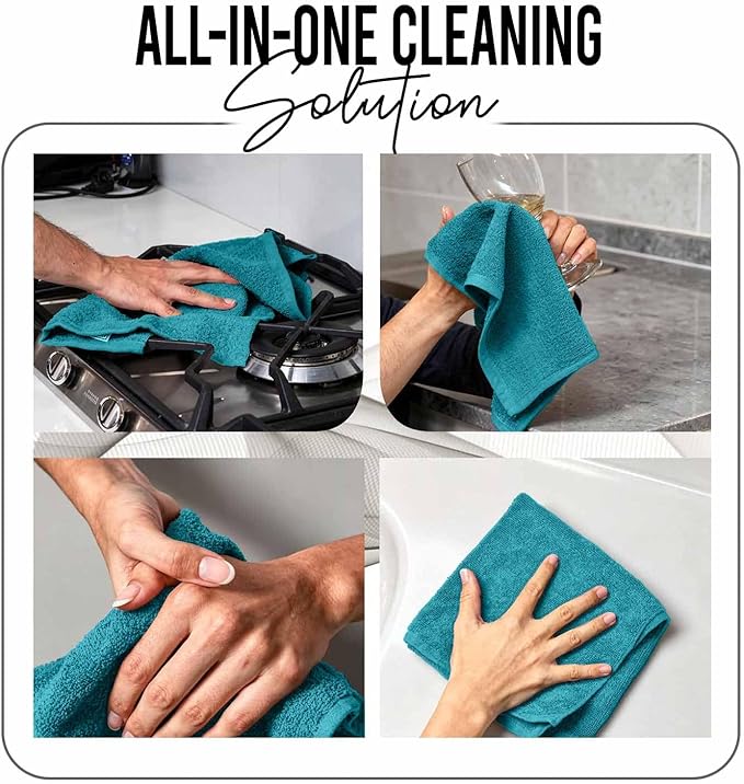 RIVERSIDE 24 Pack Washcloths Set - 100% Cotton [12x12 Inches] - 500 GSM, Soft, Quick-Dry & Highly Absorbent Face Towels - Perfect for Bathroom, Gym, Hotel, Spa & Travel - Teal