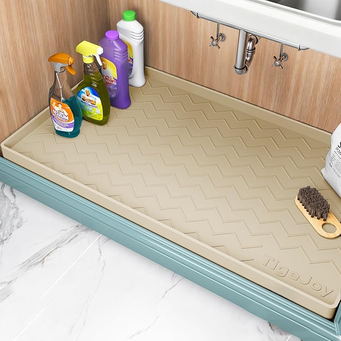 TigeJoy 37" x 22" Under Sink Mats for Kitchen Waterproof, Leak-Proof Silicone Mat Sink Protector and Cabinet Liner, Kitchen Essentials Organizer and Storage, Boot or Shoe Tray, Pet Feeding Mat