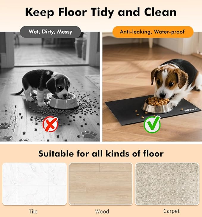 UPAWPIA Pet Food Mat Absorbent Cat Food Mat Dog Mat for Food and Water Quick Dry No Stains Dog Feeding Mat Placemat for Messy Drinkers Cat Food Mats for Indoor Cats Bowl Mat Pet Supplies 17"X28" Black