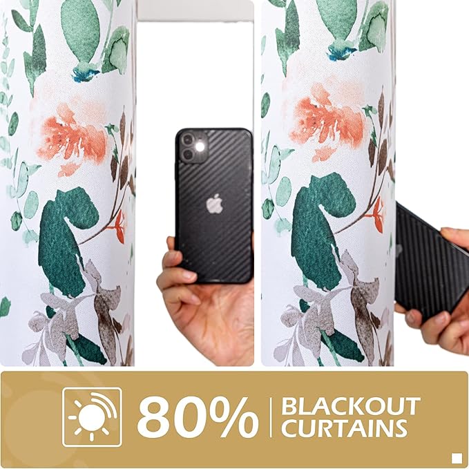 MYSKY HOME Fall Kitchen Curtains 45 Inch Long Floral Blackout Curtains for Room Darkening Thermal Insulated Panels Light Blocking Grommet Rustic Curtains for Dormer Window, 52" Wide, 2 Panels, Orange