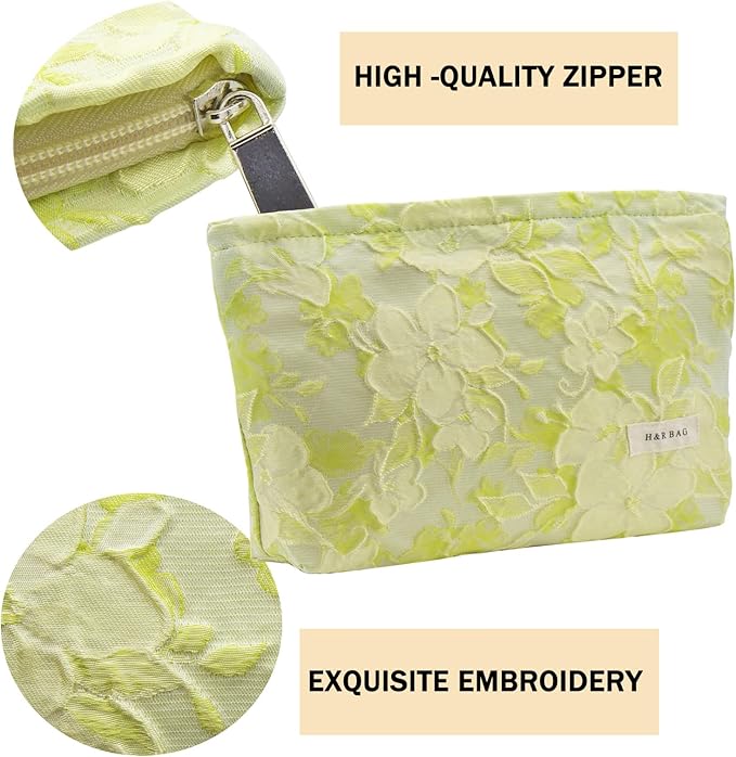 getgto 2 Pcs Makeup Bags, Large Cosmetic Bag Travel Toiletry Bag Organizer for Women, Embroidery Craft, Floral Makeup Bag Small Cosmetic Pouch Purse with Zipper Gifts for Girls Teen