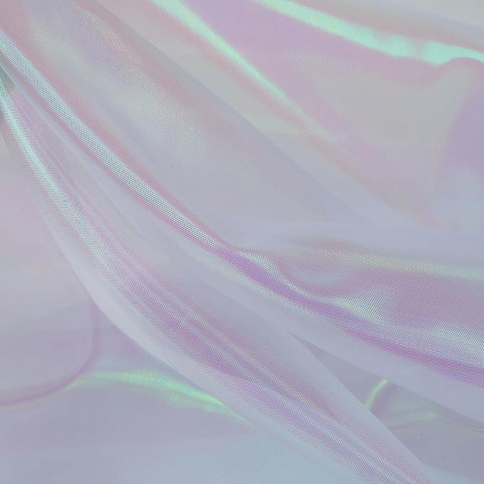 Sheer Iridescent Organza Fabric 58 Inches Wide - 10 Yards Precut - Shinny Wedding Party Decor Fairy Costume Voile Doll Clothes Sewing - White