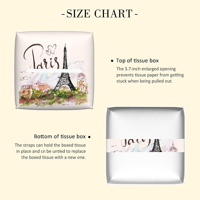 POIUBLE Leather Tissue Box Holder Paris Eiffel Tower Tissue Box Cover Square Waterproof Tissue Holder Organizer Modern Napkin Holder for Bedroom Dresser Night Stand Office Desk