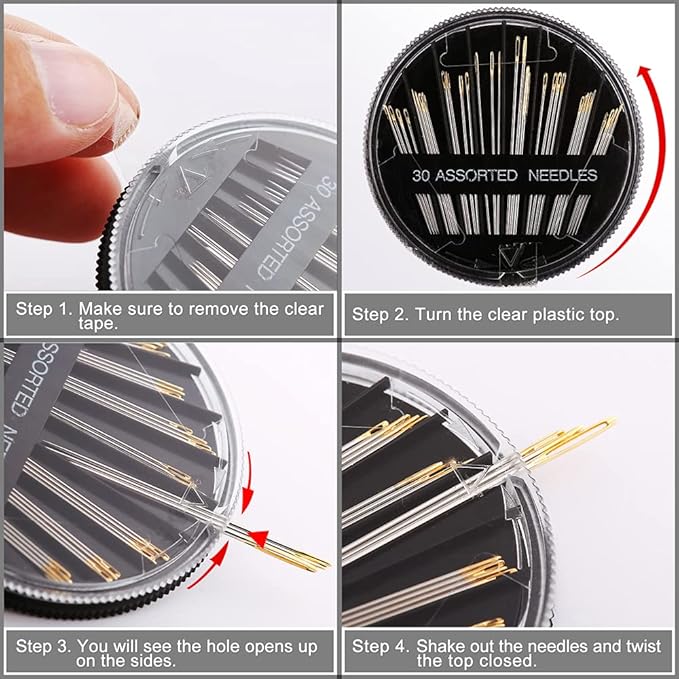 60Pack Sewing Needles for Hand Sewing Repair, 6 Sizes Assorted Needles with 4 Threaders, Hand Sewing Needles, Large Eye Stitching Needles, Embroidery Needles, Sewing Sharp Needles(Pink&Black 60PCS)