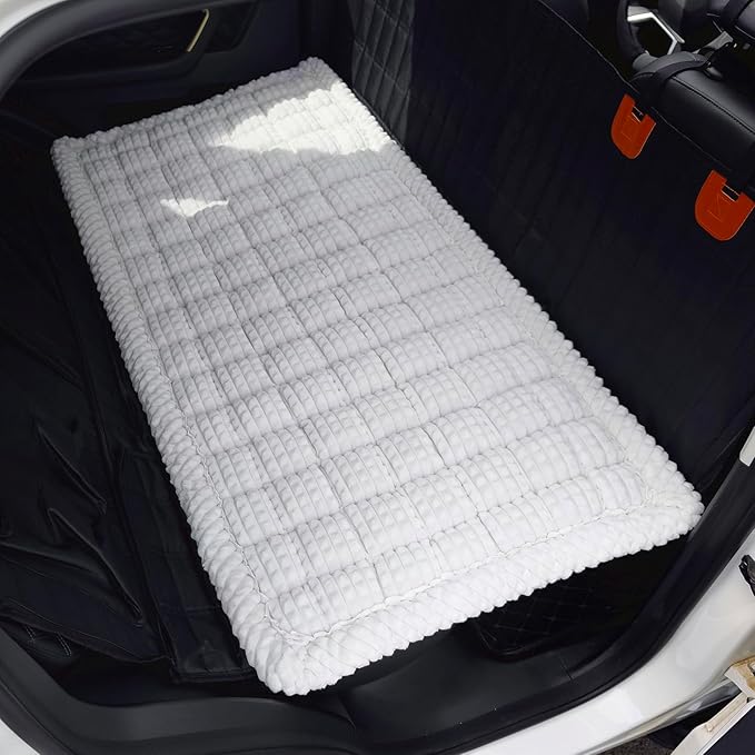 AEEISHOMEREFORM Dog Bed for Car Backseat, Non-Slip Pet Mat Furry Back Seat Blanket for Dogs, Washable Seat Cover for Backseat Extenders (White, 24.8x54 inch)