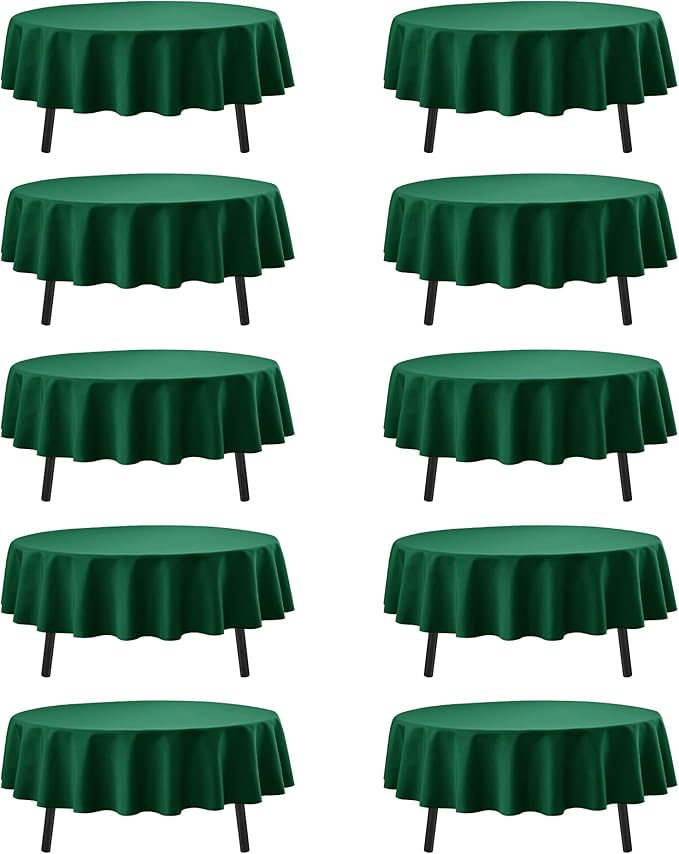 10-Pack Hunter Green Round Tablecloths, 90 Inches, Stain-Resistant Polyester for 4-5 Ft Round Tables - Washable Table Covers for Weddings, Banquets, Birthday Parties, Events