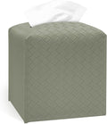 Tissue Box Cover Holder, PU Leather Tissue Box Cover with Braided Pattern, Square Tissue Holder with Bottom Belt, Modern Organizer for Bathroom, Car, Office,(Rock Gray Green, 12 Braided Patterns)