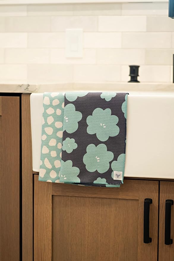 Desert Aqua 2 Pack Double Sided || Not Your Ordinary Kitchen Towels || Dish Towels || Quick Dry|| Waffle Weave Microfiber || Highly Absorbent || Hanging Hook (Turquoise)
