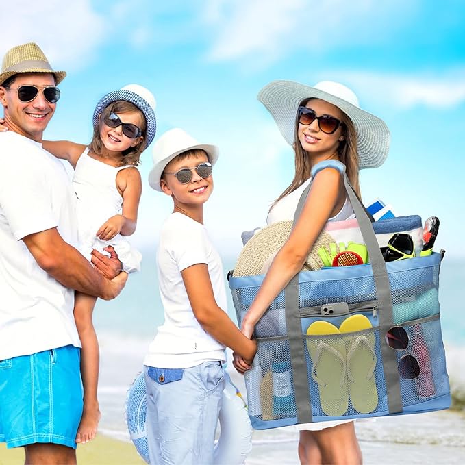 F-color Mesh Beach Bag Family - Large Tote Bag for Cruise Pool Toys Beach Vacation Essentials