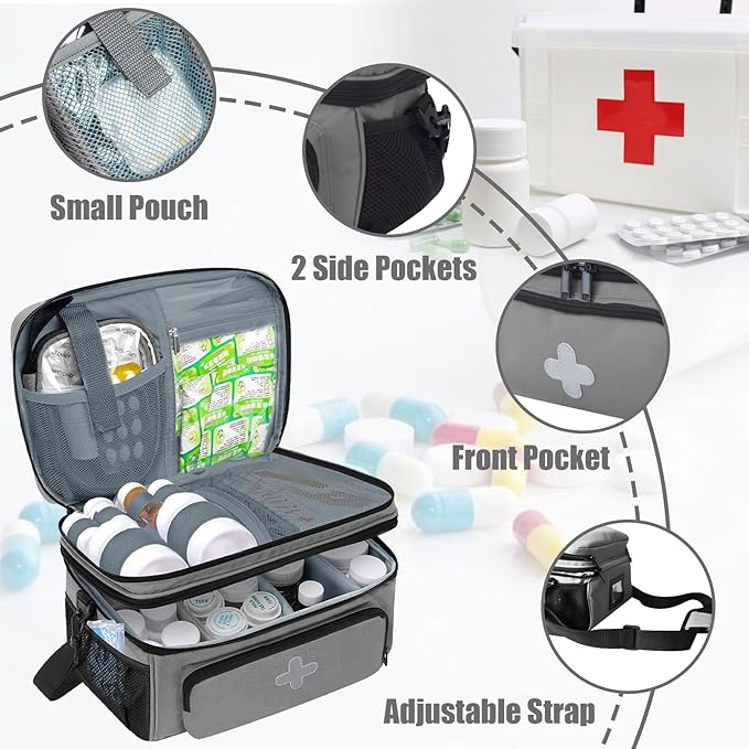 GDNasist Medicine Storage Bag, Medical Bag Pill Bottle Organizer for Emergency, Medicine Box Empty with Small Portable Pouch, First Aid Box for Travel and Home Storage