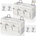 Kanrichu Wall Hanging Organizer Bag, 2-Pack Linen Storage Baskets with Pockets, WallHanging Storage Basket for Bedroom, Kitchen, Office, RV Camper (White-2pcs)