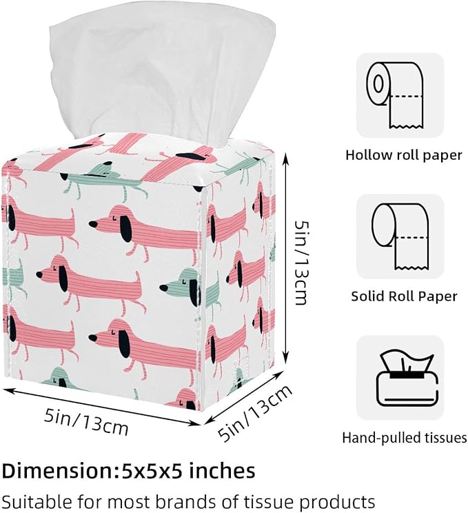 Set of 2 Velvet Tissue Box Covers - Waterproof Dutch Flannel Fabric, Fits 5x5x5in Boxes, Decorative Storage for Living Room, Bathroom, Office
