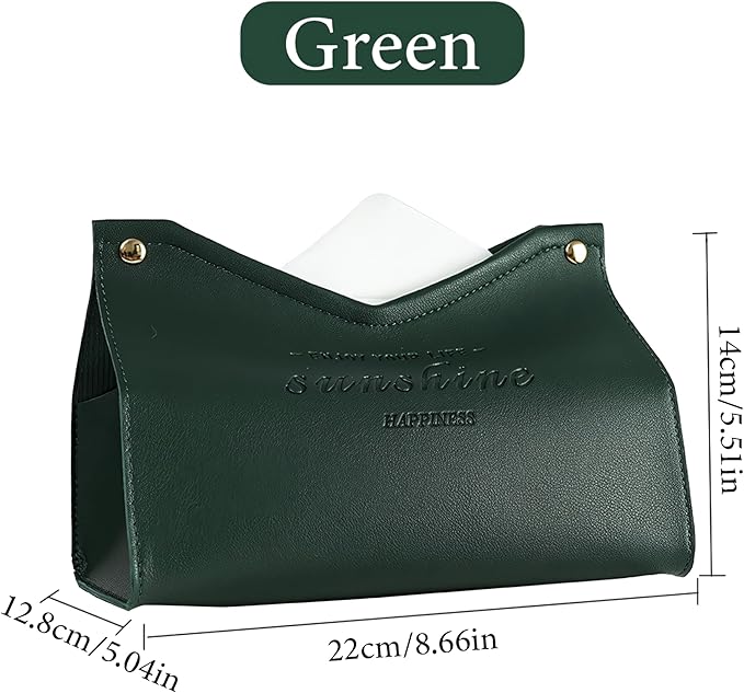 Beleda PU Leather Tissue Box Cover Rectangle Car Living Room Bedroom Kitchen Home Office Desktop Cute Tissue Box Decoration Modern Minimalist Nordic Napkin Holder Medium Tissue Organizer Box (Green)