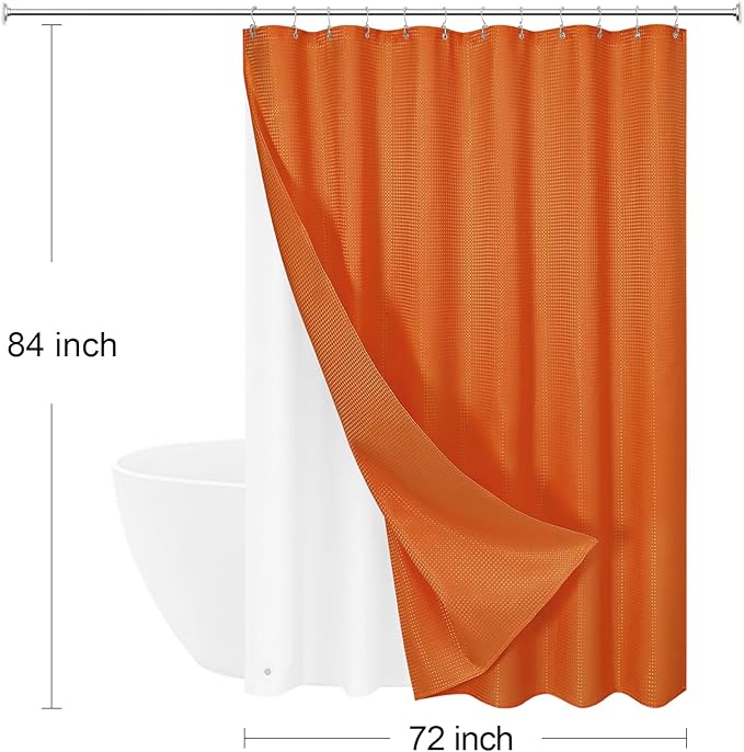 Craidlela 3 in 1 Extra Long Burnt Orange Shower Curtain Set-72 W x 84 H, Modern Waffle and PEVA Liner Set with 12 Stainless Steel Hooks, Waterproof Fabric for Bathroom