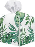 Greenery Square Tissue Box Holder Cover, Tissue Cube Box Organizer for Bathroom, Living Room, Office, Countertop, Car, Night Stands, Modern Home Desk Tabletop Decor - A01