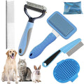 KUEIOX Dog Brush for Shedding,6 PCS in One Pet Slicker Hair Brush Kit Organizer Bag - Dog Cat Grooming Deshedding Undercoat Rake Brush Comb for All Small Large Dogs Cats Blue