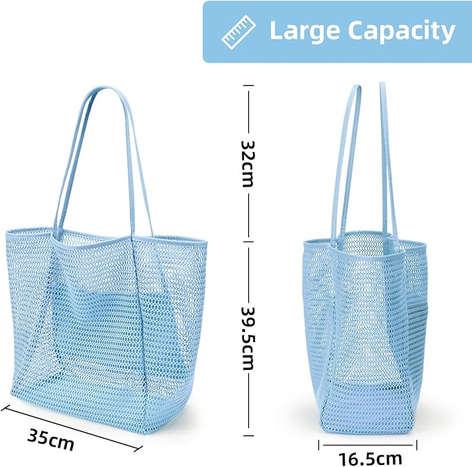 KALIDI BeachNylon Mesh Tote Bag, Casual Tote Bag Hobo Women Foldable MAX 23L Shoulder Bag For Beach Picnic Vacation