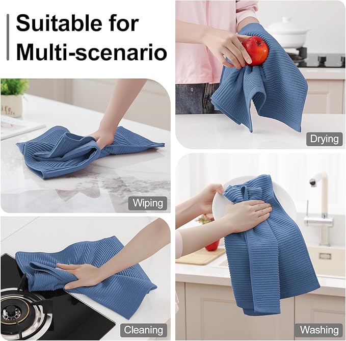 Homaxy Premium Kitchen Towels (18"x 28", 12 Pack), Large 100% Cotton Kitchen Hand Towels, Ultra Absorbent Ribbed Terry Tea Towels Set with Hanging Loop, Navy Blue