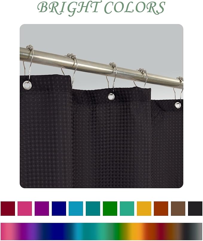 ggaimwf 72x96 Inch Solid Color Shower Curtain for Bathroom Waffle Bath Water Resistant Fabric Curtains Raisin Black Modern Thick Shower Stall Curtain with Metal Hooks