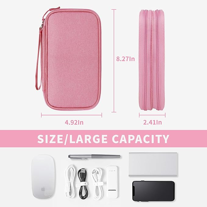 Lcsmaokin Electronics Travel Organizer,Portable Waterproof Electronic Travel Storage Bag for Small Charging Cord Storage,Charger,Small Electronics,SD Card etc,for Travel,Business - Pink