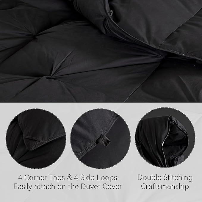 SNOWMAN Premium Down Comforter Cal King Size, Luxurious All Season Duvet Insert with Cotton Blended Fabric, Pinch Pleat Design Hotel Bedding Comforter (Black,108"x98")