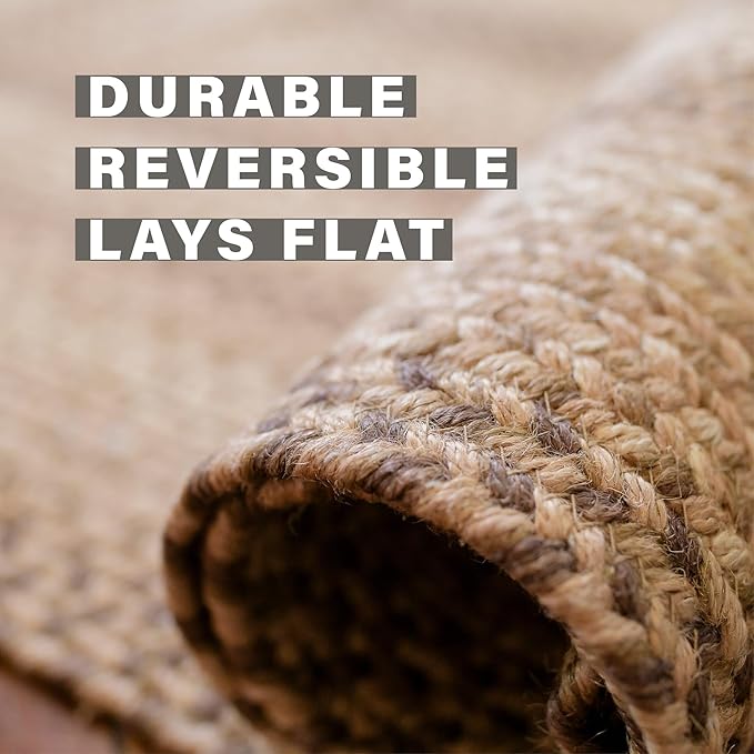Homespice Cookie Dough Jute Braided Oval Rugs 4x6' - Brown Farmhouse Braided Rug for Bedroom and Living Room