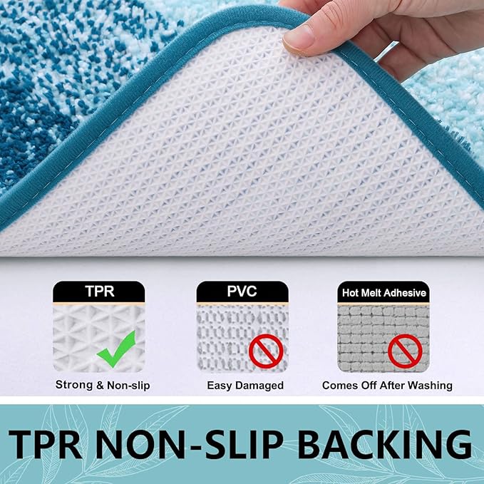 Arotive Microfiber Bathroom Rugs, Shaggy Soft and Absorbent Bath Rug, Non-Slip, Thick Plush Machine Washable Dry Bath Mats for Bathroom, Tub and Shower, 24x16, Peacock Blue, Rectangular