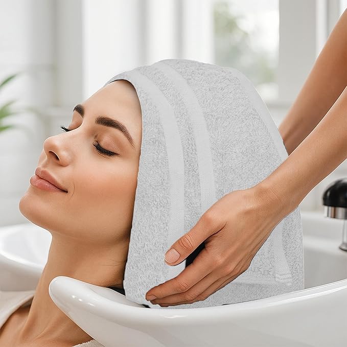 RIVERSIDE Pack of 24 Salon Towels Set (Not Bleach Proof), 16 x 26 Inches, 100% Ring Spun Cotton, Highly Absorbent & Quick Dry Hand Towels for Salon, Barber, Gym, Spa, Bathroom & Home, White