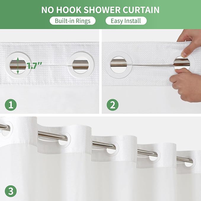 eachope Extra Long No Hook Shower Curtain with Snap-in Fabric Liner Set,White Waffle Weave Shower Curtains for Bathroom,Hotel Luxury Decor Bathroom Curtain Set,Waterproof & Washable,71Wx86H