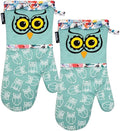 Oven Mitts, Heat Resistant with Soft Quilted Cotton Lining Set of 2, Fashion Animal Design with Silicone Printing Anti-Slip Kitchen Gloves for Safe Backing Cooking Barbecue (Green 2)