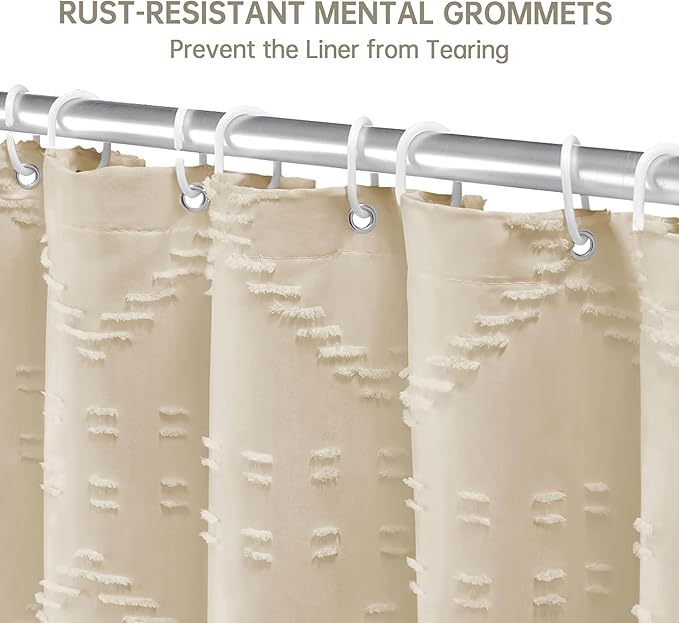 Siiluminisoy Small Stall Boho Shower Curtain Cream/Beige Tassle Woven Fabric Shower Curtain 36 x 72 Half Size Tufted Chevron Striped Textured Modern Farmhouse Minimalist Cloth for Bathroom